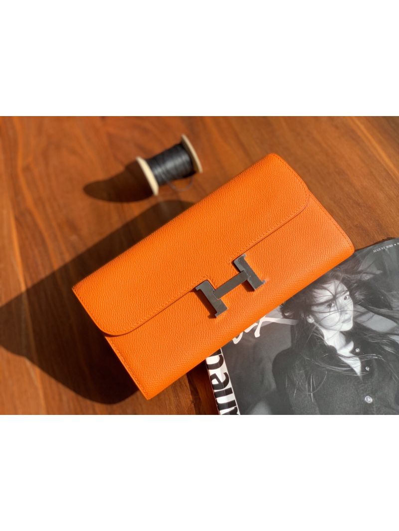 Hermes Constance Long Wallet in Epsom H063626 Orange Color