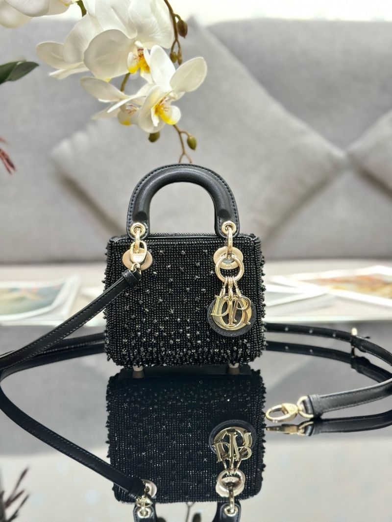 Dior Micro Lady Dior Bag Black Satin Gradient Bead Embroidery S0856