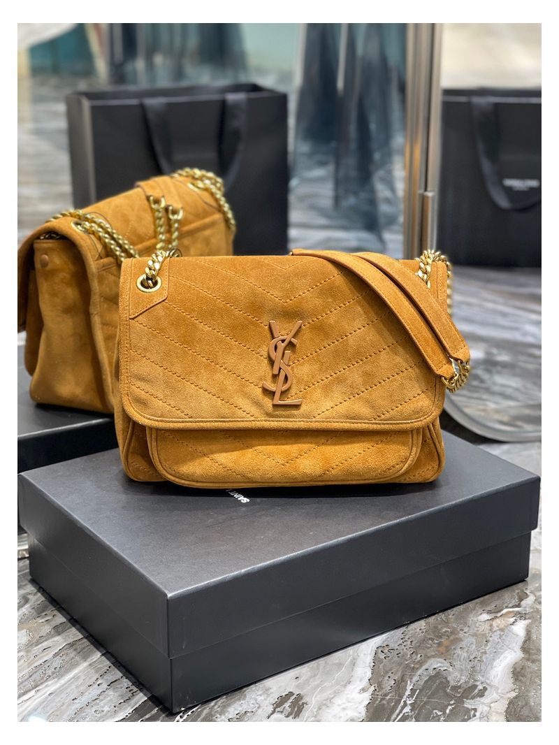 YSL Saint Laurent Niki Medium In Quilted Suede And Smooth Leather 6331581 Cork