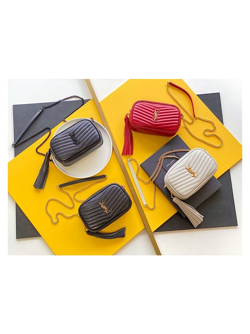 YSL Saint Laurent Rough Grain De Poudre Matelasse Monogram Mini Lou Camera Bag