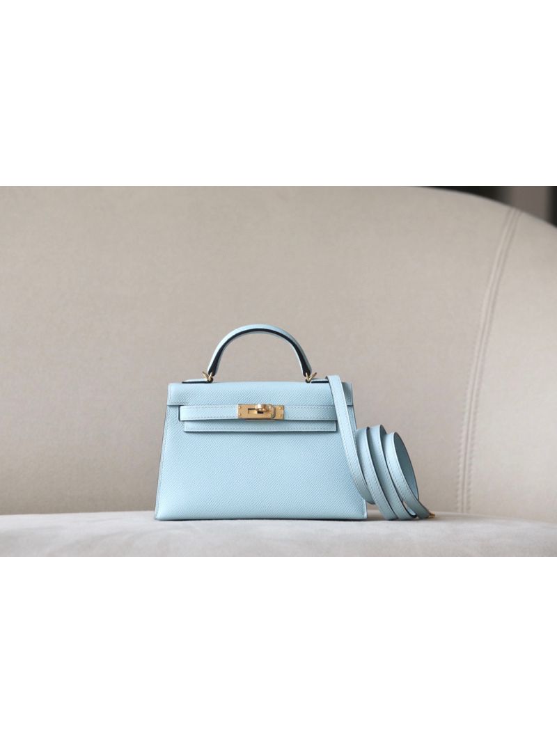 Hermès Epsom Leather Mini Kelly Sellier II 20 in U2 Blue Zephyr