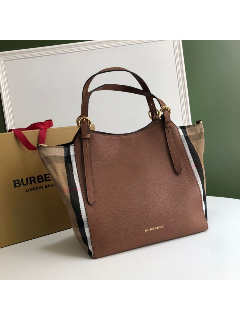 Burberry The Small Canter in Leather and House Check Tan