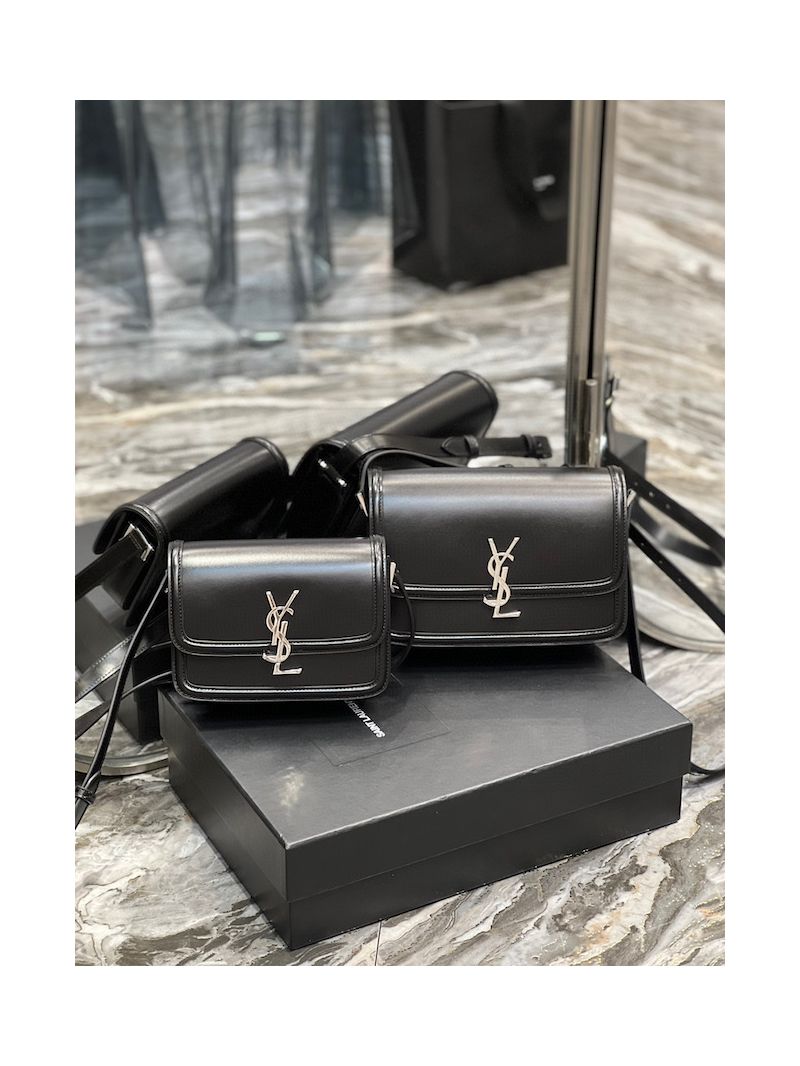 YSL Saint Laurent Solferino Soft Satchel In Box Leather 635025 Black Silver Hardware