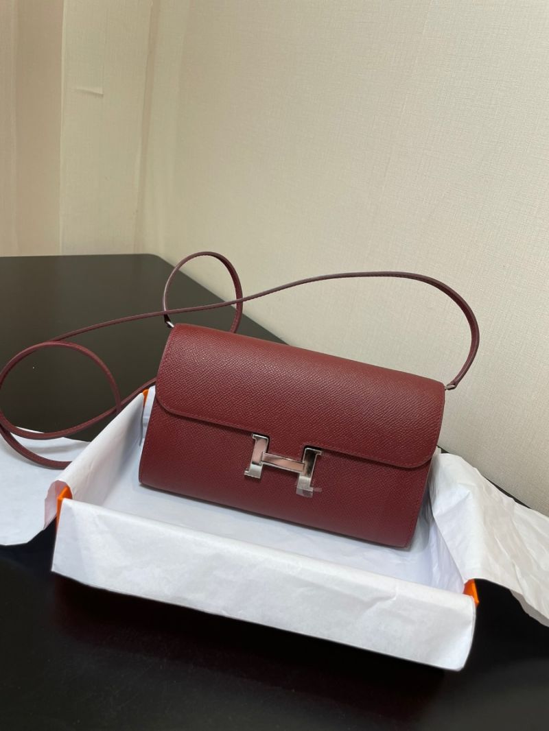 Hermes Constance Long To Go Wallet WOC in Epsom H080125 Burgundy