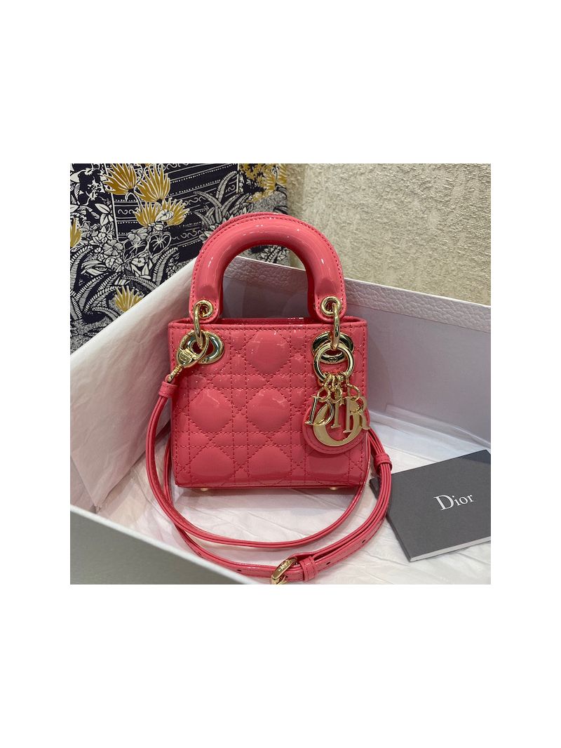 Micro Lady Dior Bag Peony Pink Patent Cannage Calfskin S0856