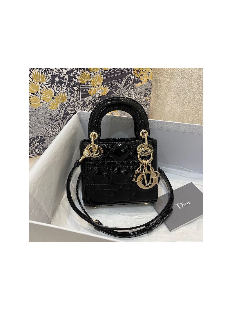 Micro Lady Dior Bag Black Patent Cannage Calfskin S0856