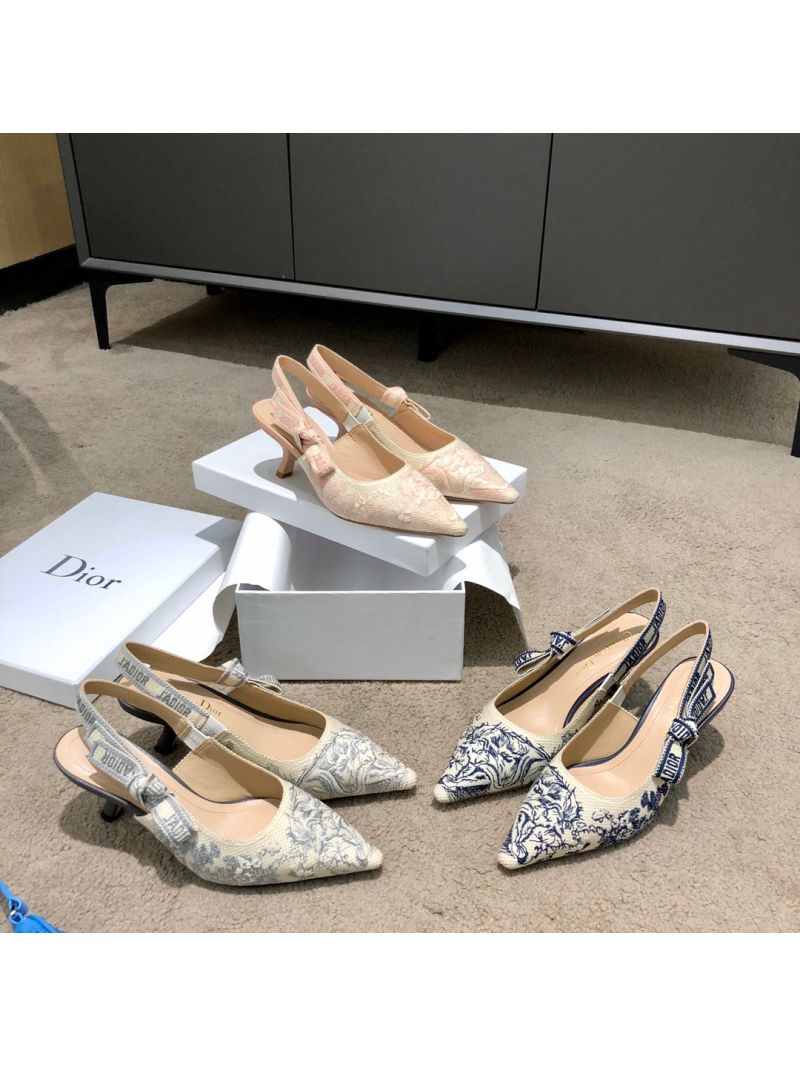 Dior J'adior Slingback Blue Ecru Embroidered with Toile de Jouy Motif KDP761