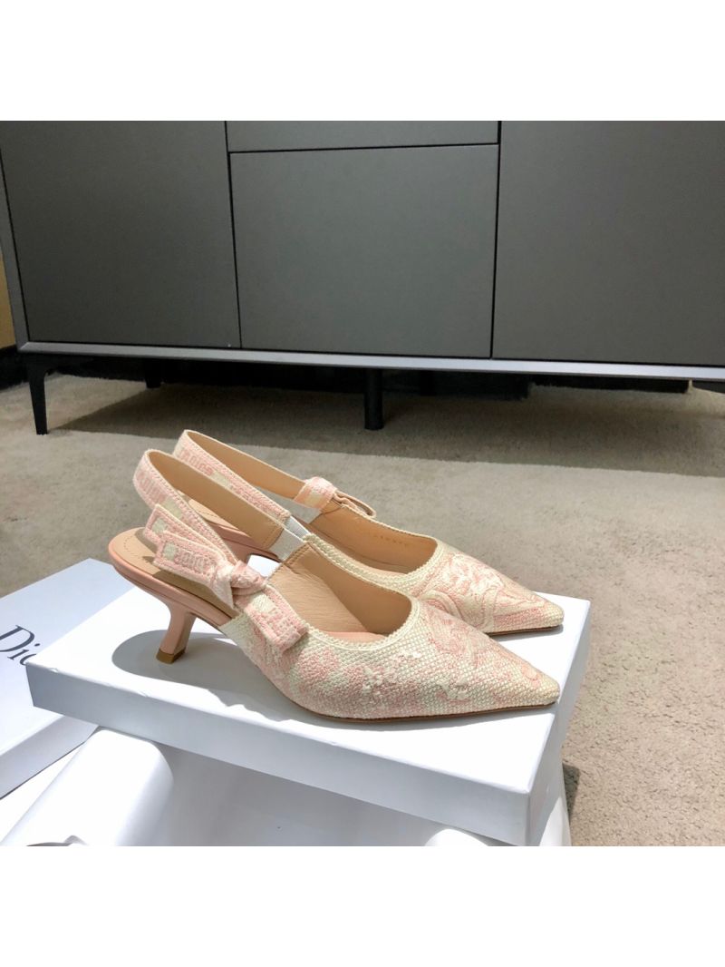 Dior J'adior Slingback Pink Ecru Embroidered with Toile de Jouy Motif KDP761