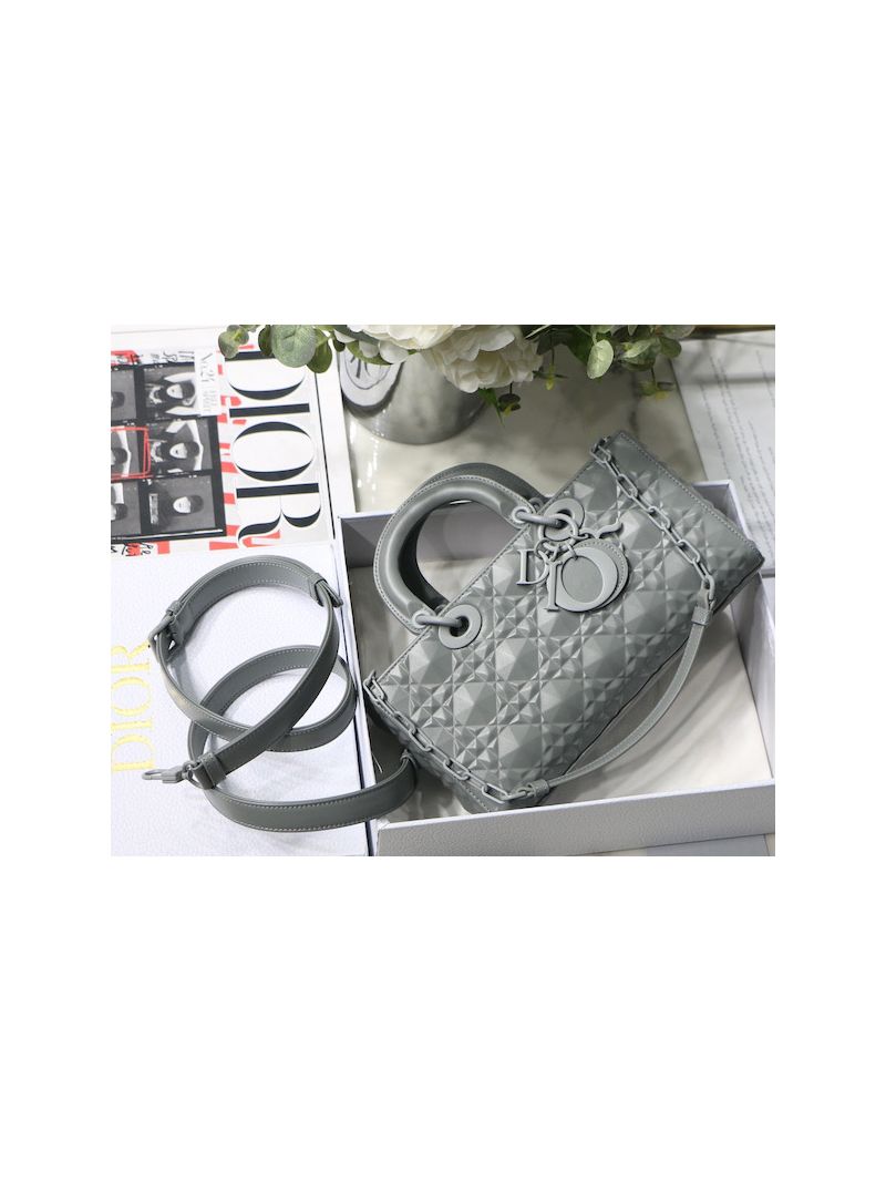 Dior Lady D-Joy Bag Stone Grey Cannage Calfskin with Diamond Motif M0540I