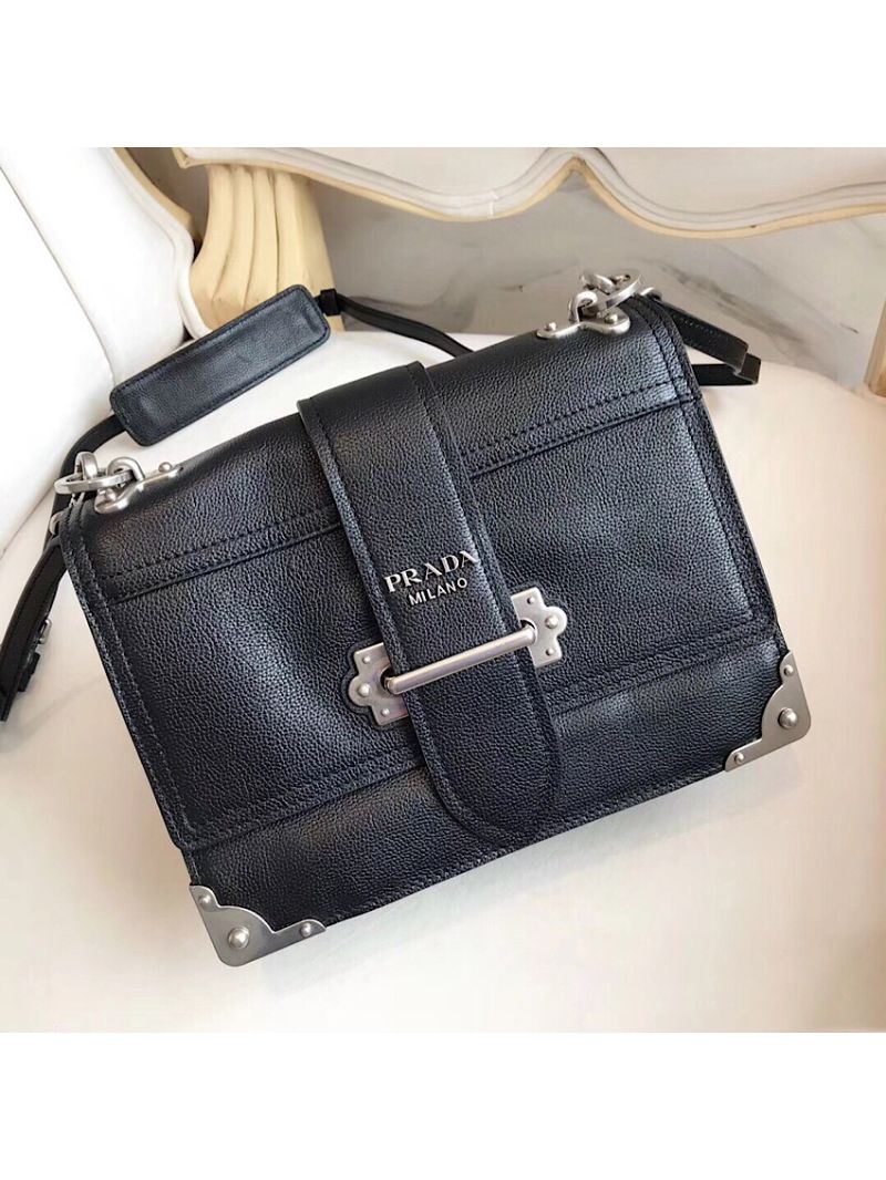 Prada cahier leather shoulder bag 1BD095 black 