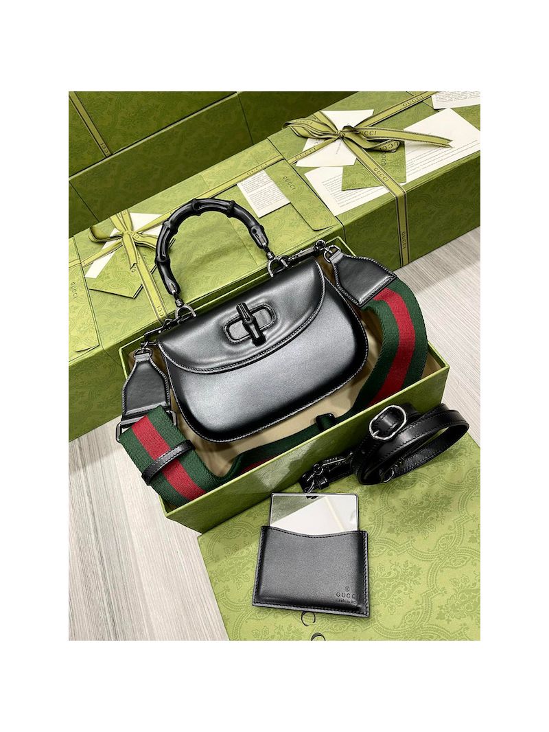 Gucci Small Top Handle Bag With Bamboo 675797 Black