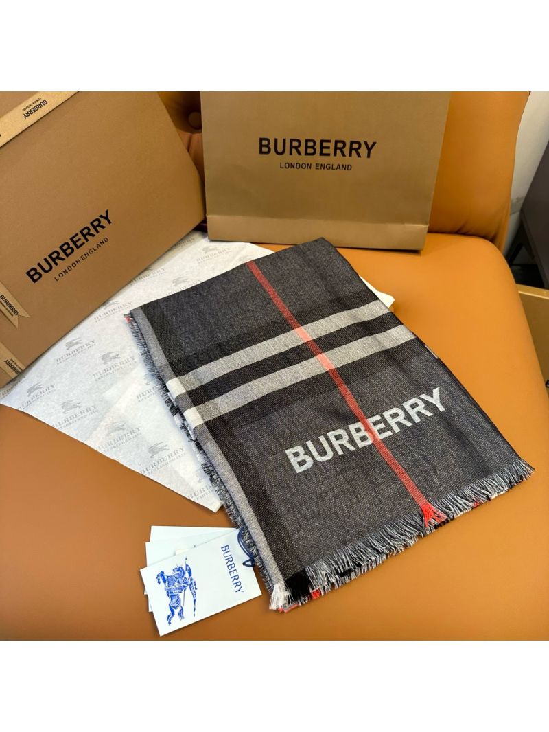 Burberry Lightweight Double-Sided Silk Wool Scarf Charcoal