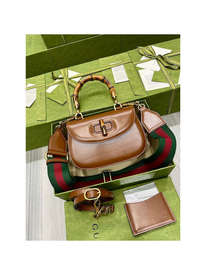 Gucci Small Top Handle Bag With Bamboo 675797 Brown