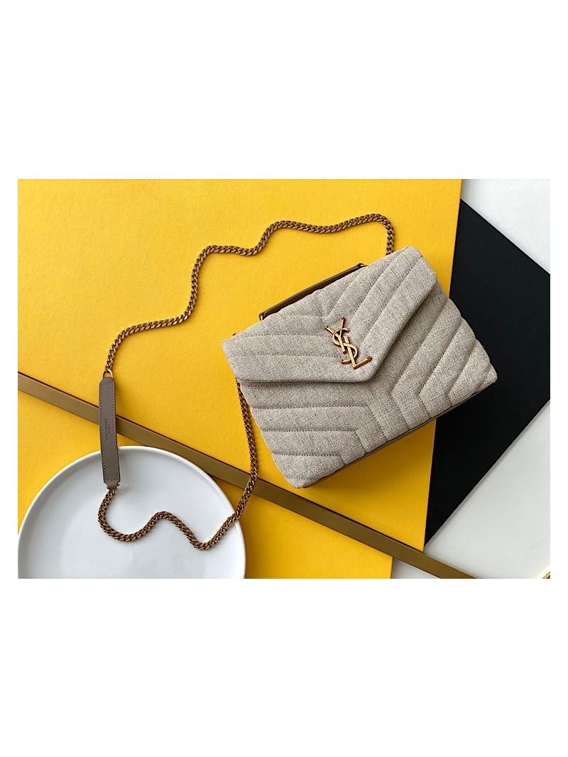 YSL LouLou Medium in “Y” Quilted Linen Taupe 5749462