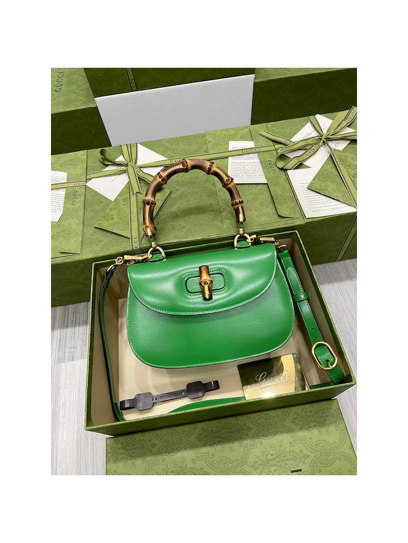 Gucci Small Top Handle Bag With Bamboo 675797 Green