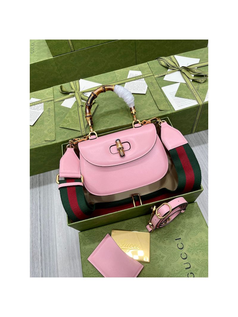 Gucci Small Top Handle Bag With Bamboo 675797 Pink