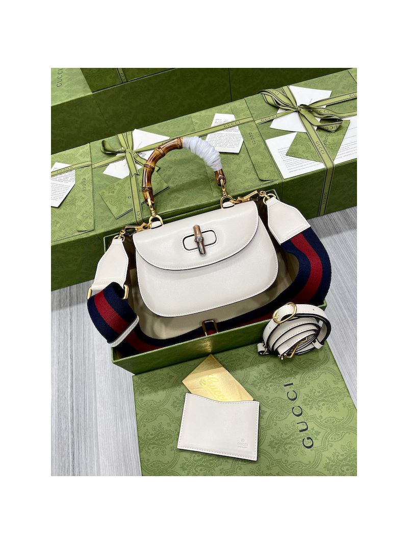 Gucci Small Top Handle Bag With Bamboo 675797 White
