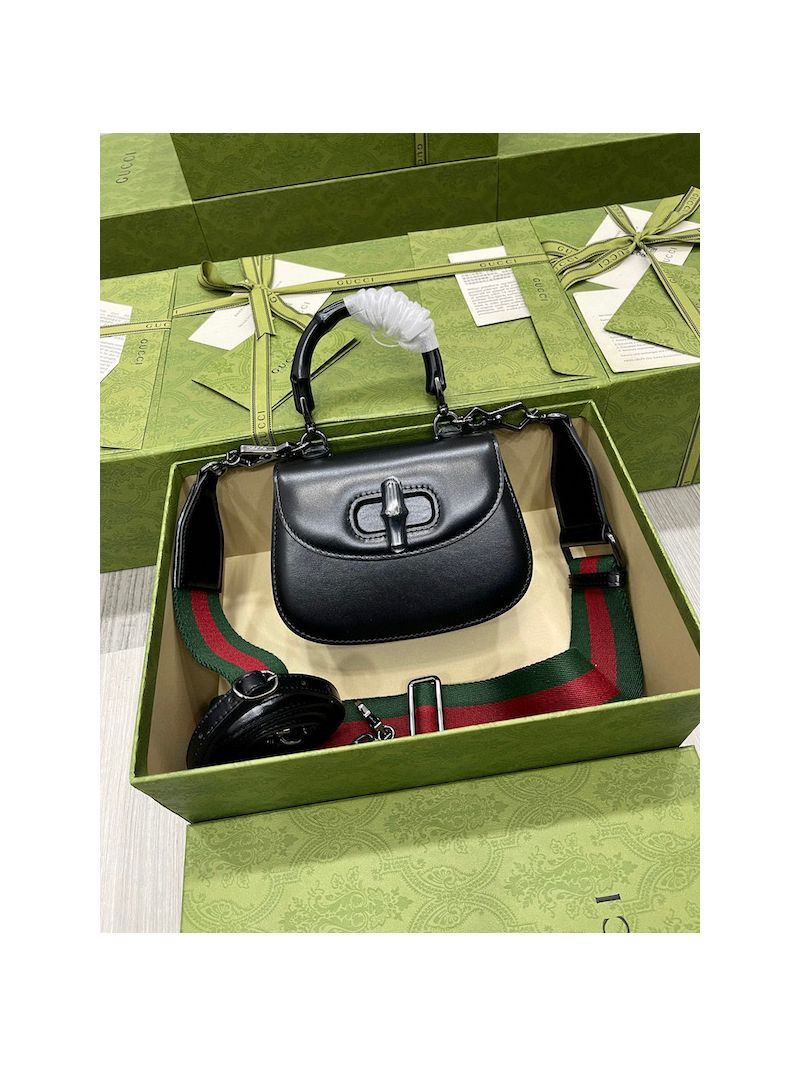 Gucci Mini Top Handle Bag With Bamboo 686864 Black