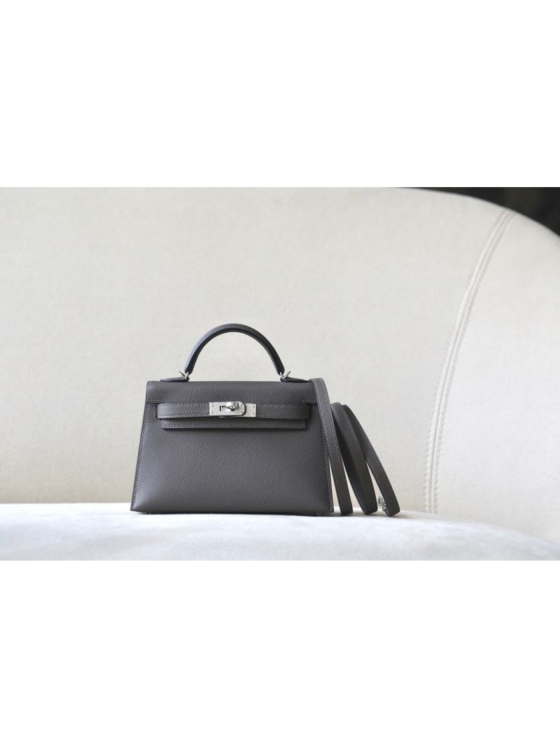 Hermès Epsom Leather Mini Kelly Sellier II 20 in Gris Etain