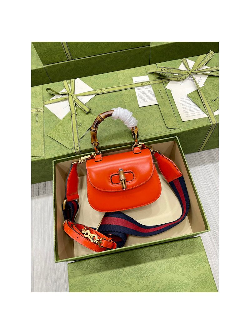 Gucci Mini Top Handle Bag With Bamboo 686864 Orange