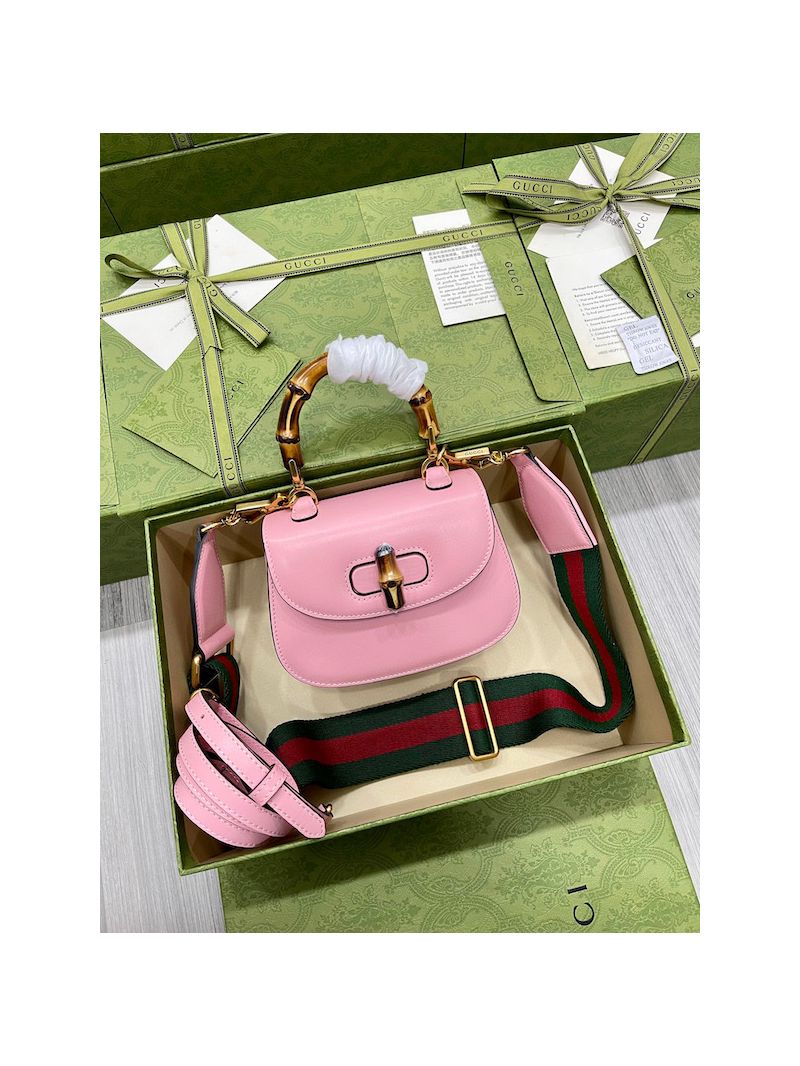 Gucci Mini Top Handle Bag With Bamboo 686864 Pink