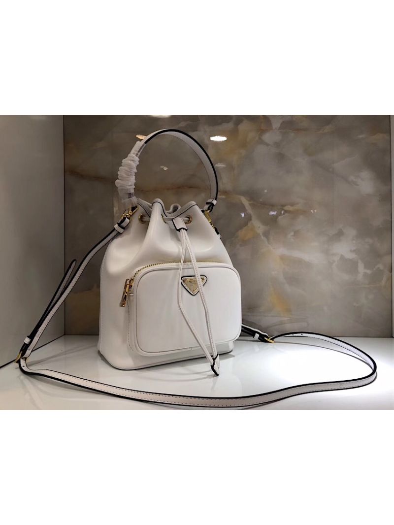 Prada Leather bucket bag 1bh038 White