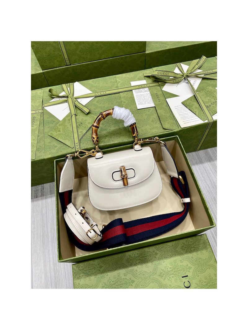 Gucci Mini Top Handle Bag With Bamboo 686864 White