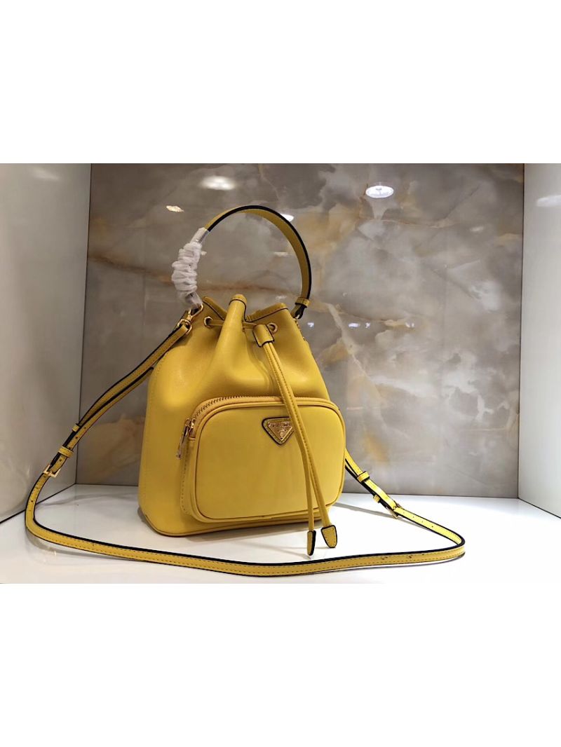 Prada Leather bucket bag 1bh038 Yellow