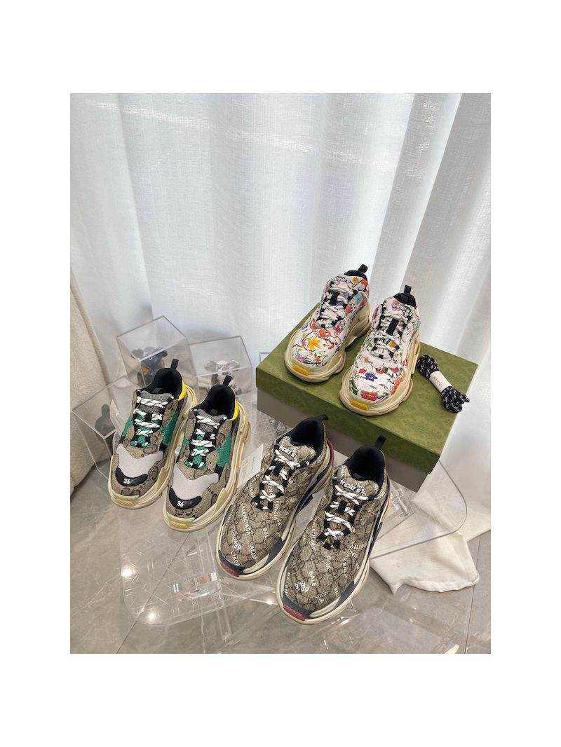 Gucci x Balenciaga Men Women's The Hacker Project Triple S Sneaker 677193 Blue Yellow