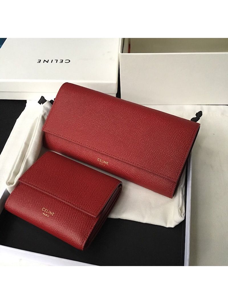 Celine Large Flap Wallet In Grained Calfskin 10B563 Dark Red