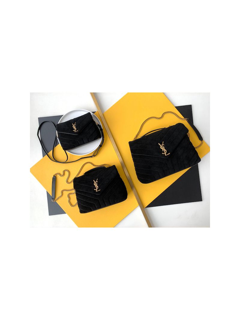YSL Saint Laurent LouLou Medium Bag in Y-Quilted Suede 5749461 Black