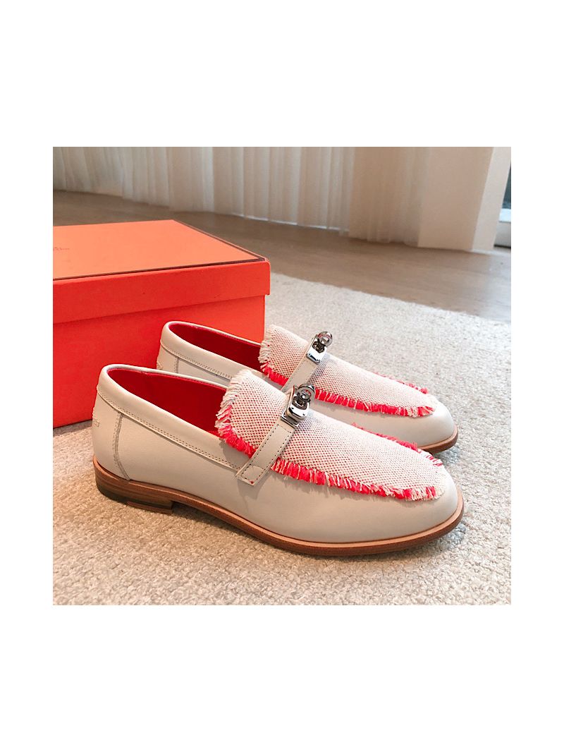 Hermes Destin Loafer Calfskin and Fringed Canvas H231065Z Framboise