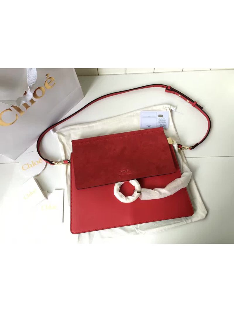 Chloe Faye Shoulder Bag Smooth n Suede Calfskin Red