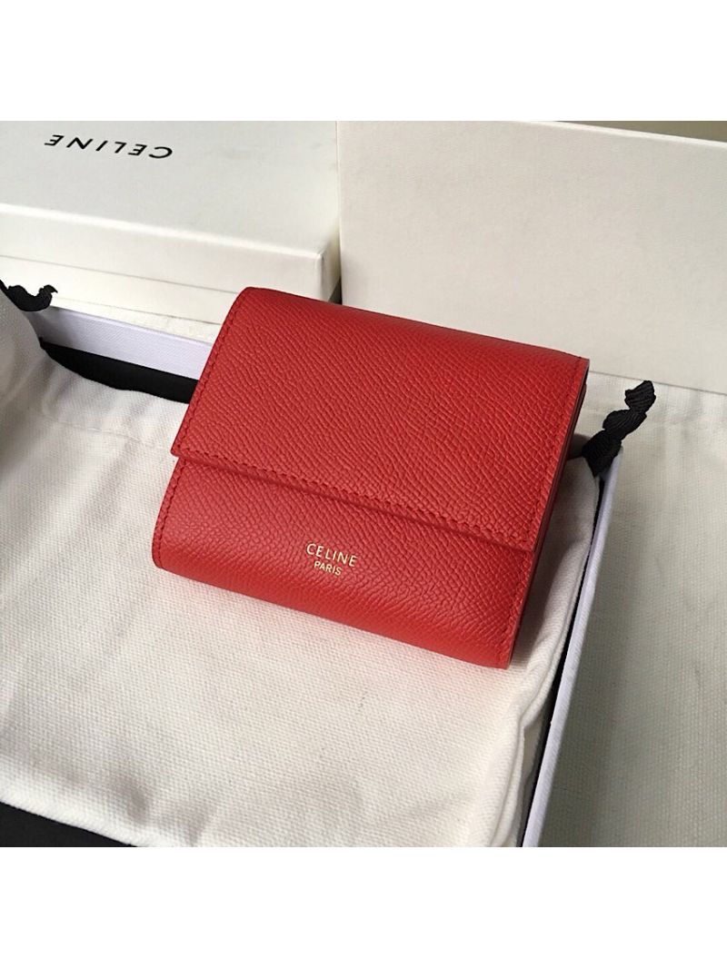 Celine Small Trifold Wallet In Grained Calfskin 10B573 Red
