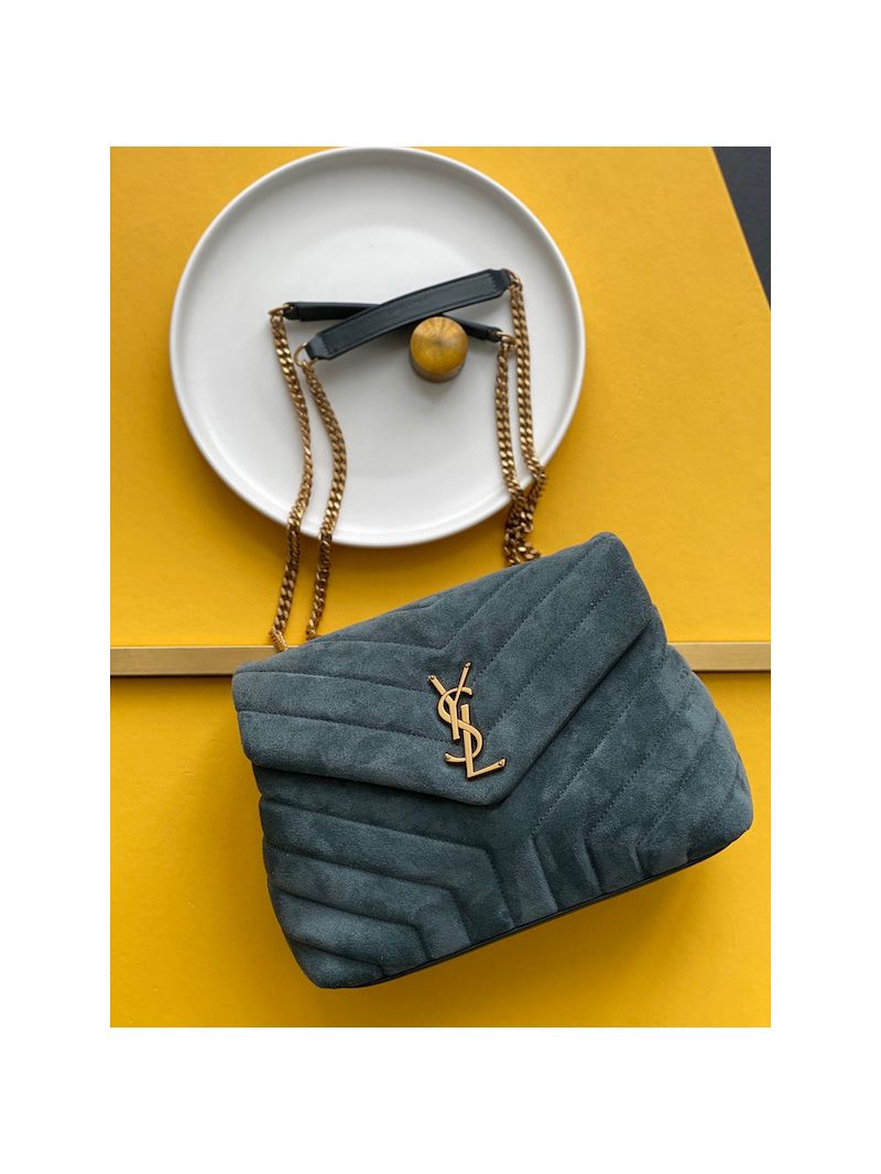 YSL Saint Laurent LouLou Small Bag in Y-Quilted Suede 4946991 Algae