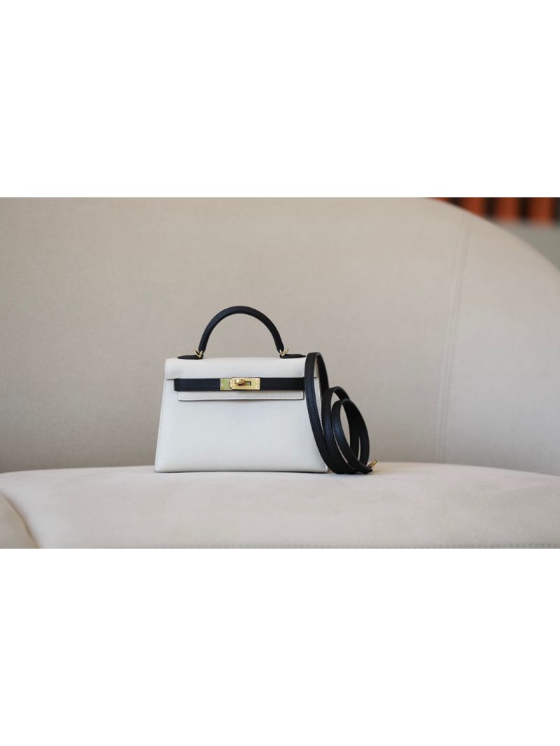 Hermès Epsom Leather Mini Kelly Sellier II 20 in Craie Black Rough