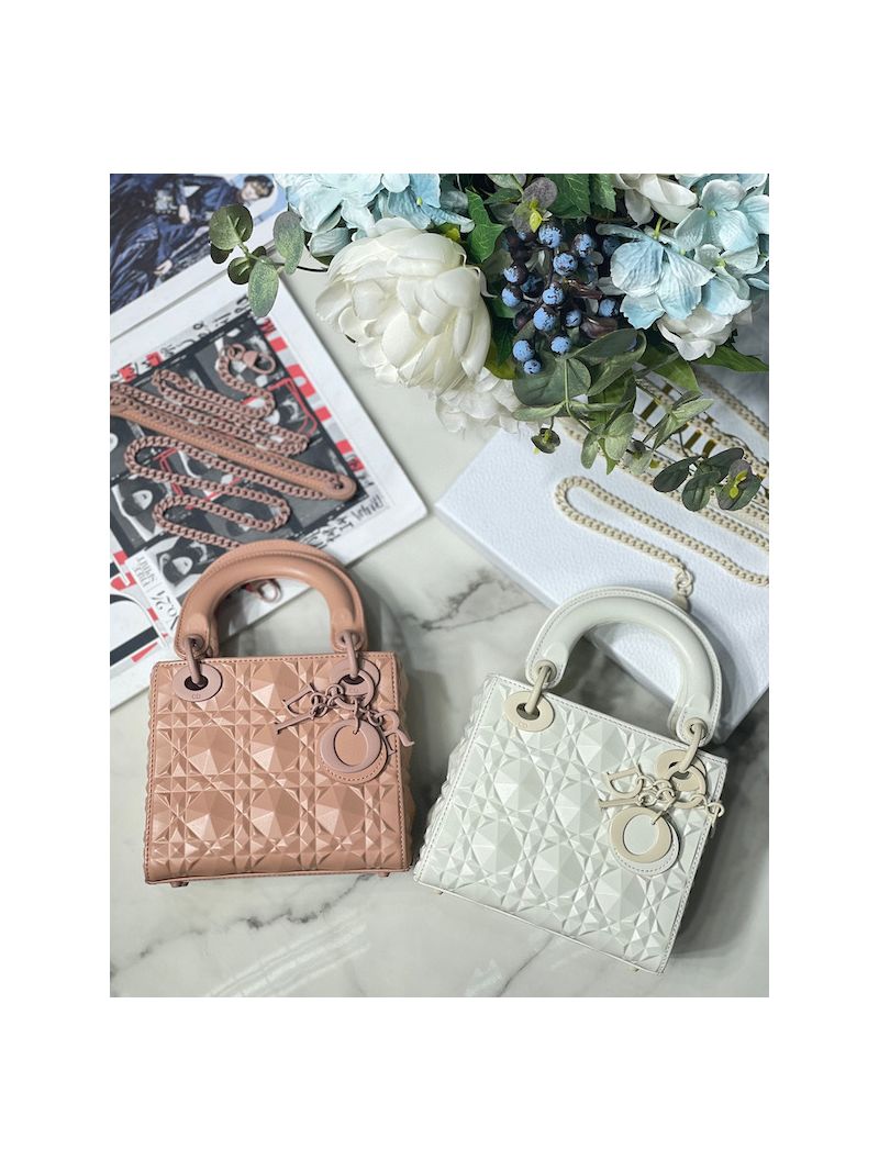 Dior Mini Lady Dior Latte Cannage Calfskin with Diamond Motif M0505