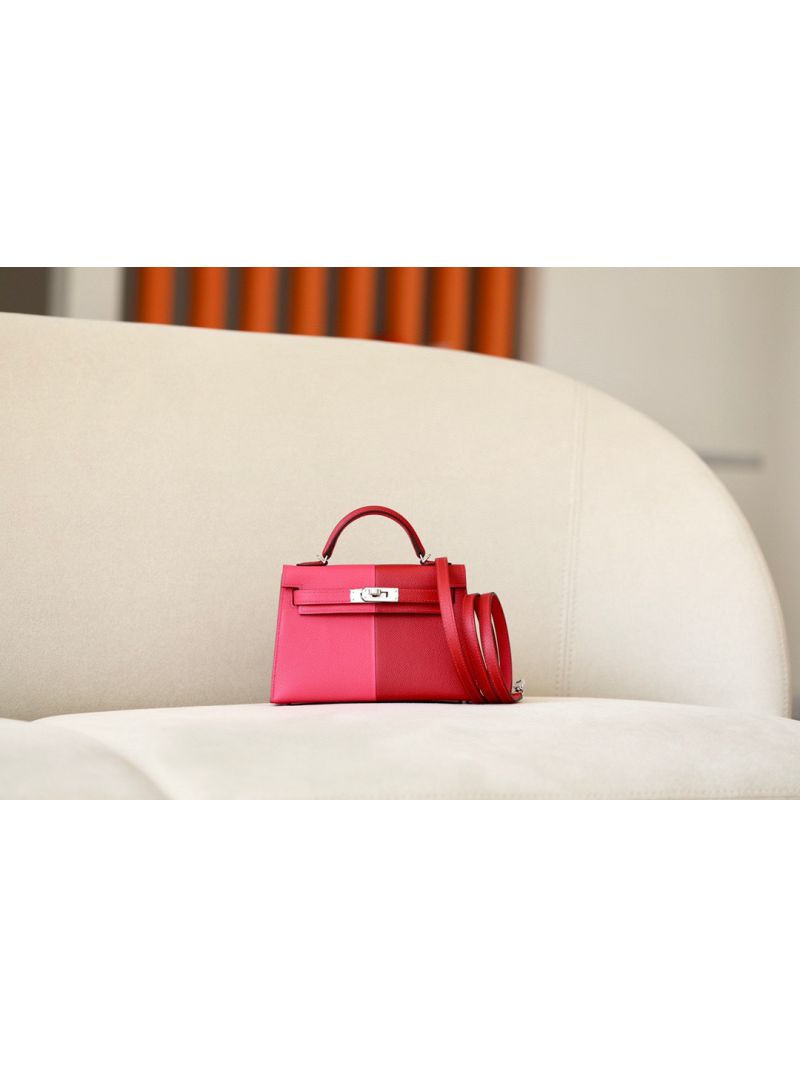 Hermès Epsom Leather Mini Kelly Sellier II 20 in Rose Azalee Rough Blue