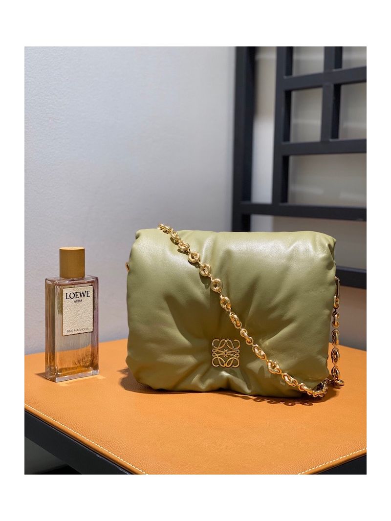 Loewe Puffer Goya bag in shiny nappa lambskin AP40P41 Clay Green