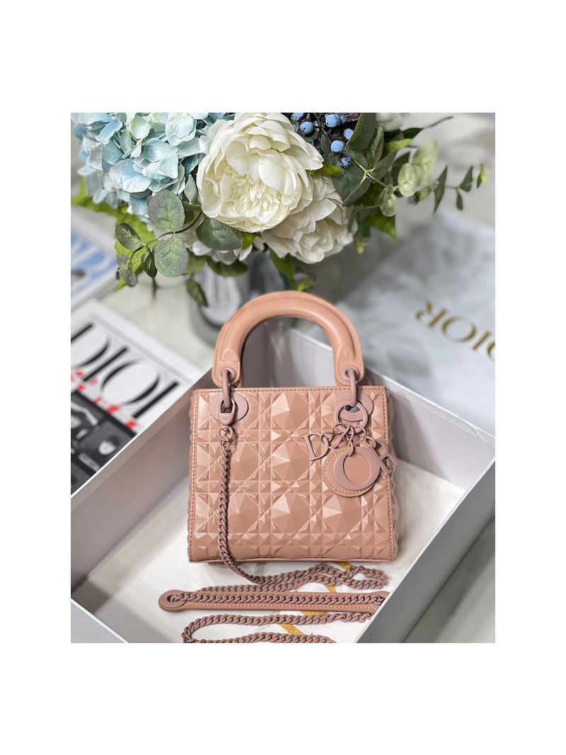 Dior Mini Lady Dior Rose Des Vents Cannage Calfskin with Diamond Motif M0505