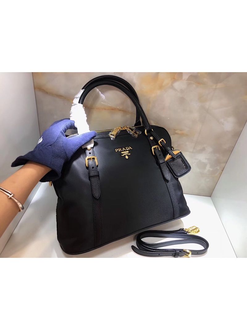 Prada Bauletto Dome Black Nylon Shoulder Bag 1BB013