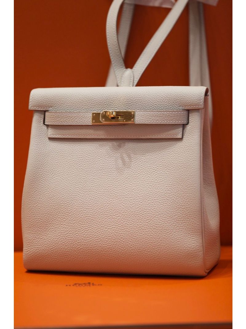 Hermes Kelly Ado Backpack Clemence Chalky White