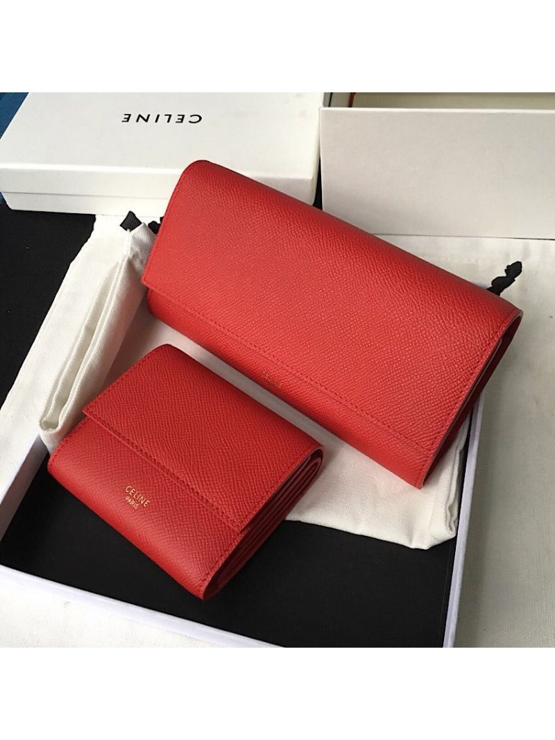 Celine Large Flap Wallet In Grained Calfskin 10B563 Red