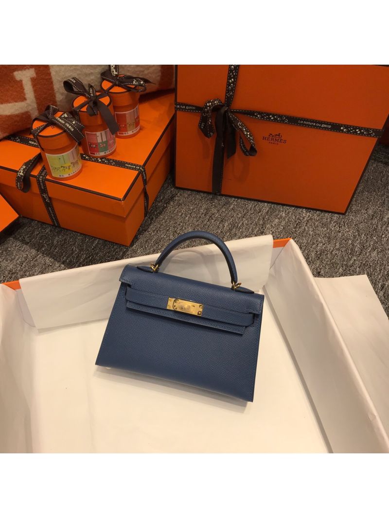 Hermès Epsom Mini Kelly Sellier II 20 Blue Agate