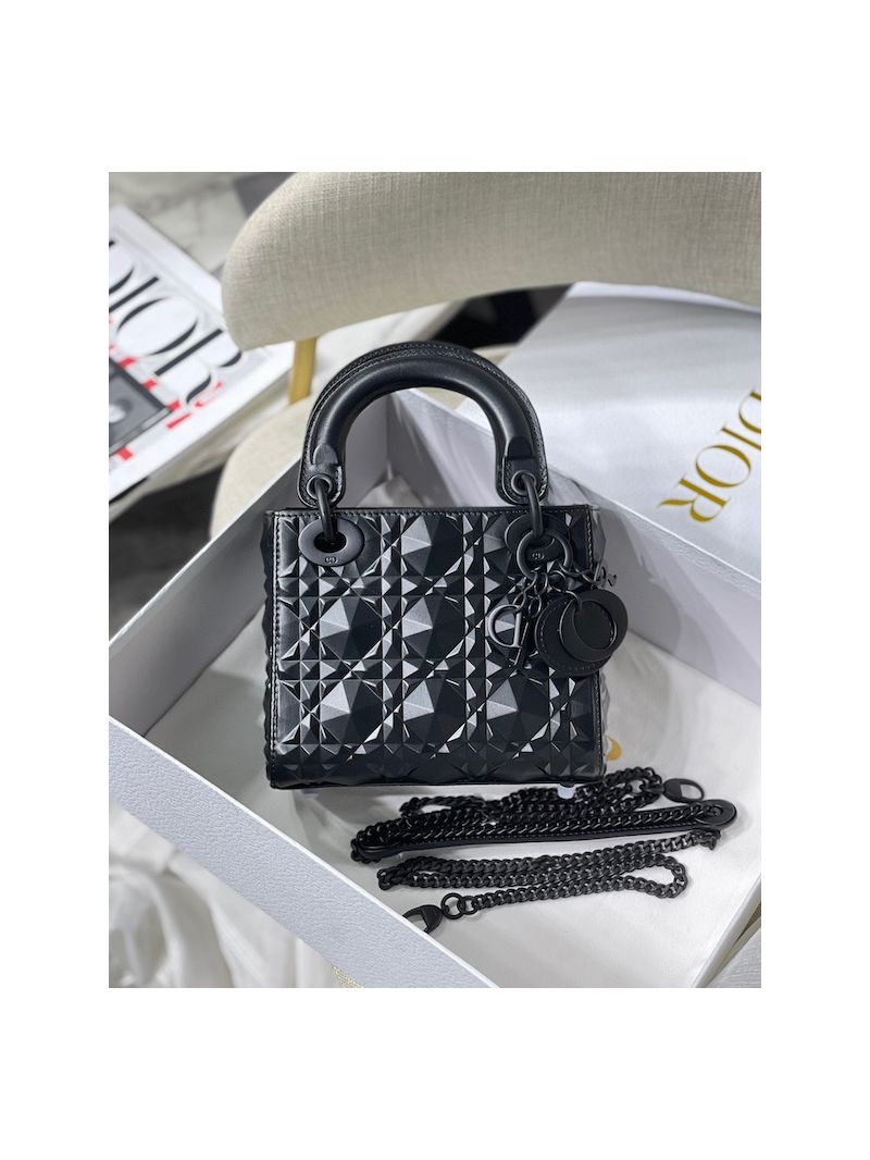 Dior Mini Lady Dior Black Cannage Calfskin with Diamond Motif M0505