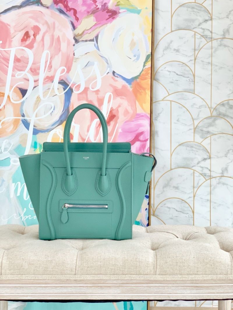 Celine Luggage Tote Drummed Calfskin Celadon
