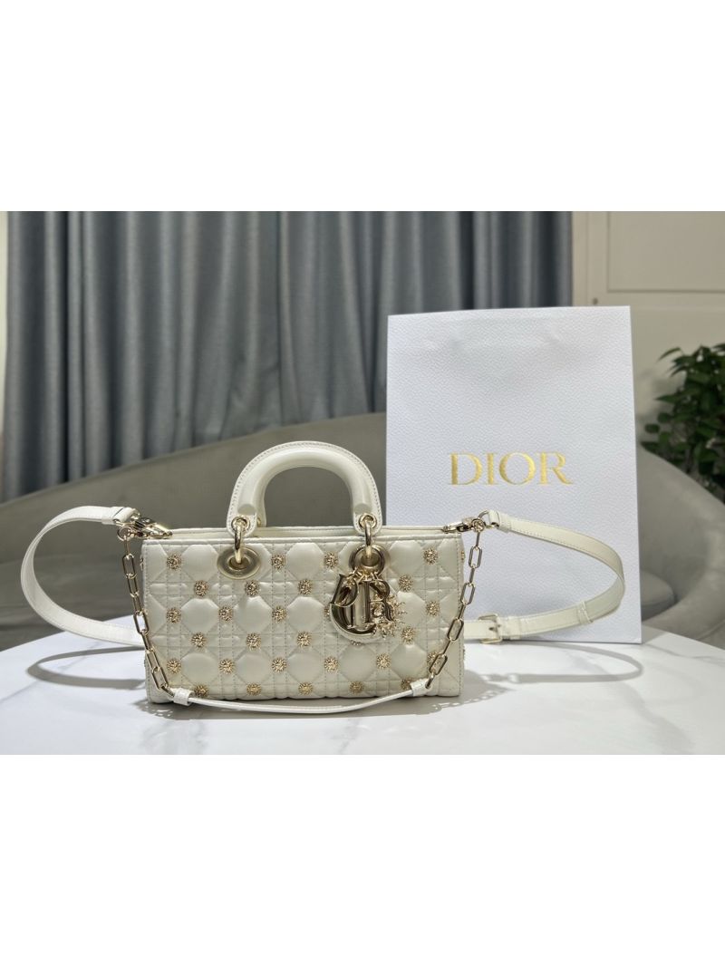 Dior Lady D-Joy Bag Latte Cannage Lambskin with Gold-Finish Sun Studs M0540O