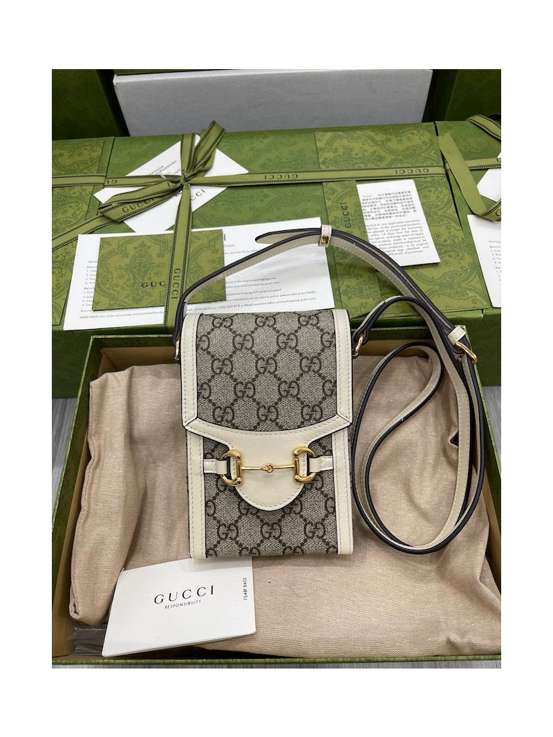 Gucci Horsebit 1955 Mini Bag 625615 GG Supreme White