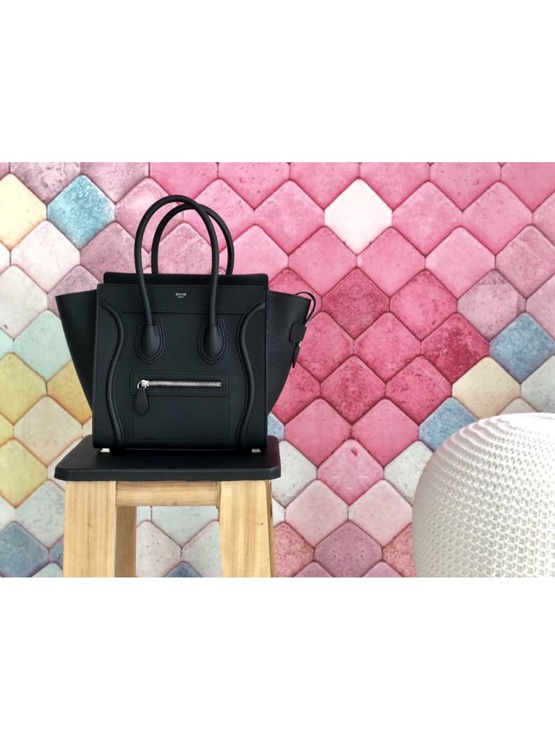 Céline Luggage Tote Drummed Calfskin Black