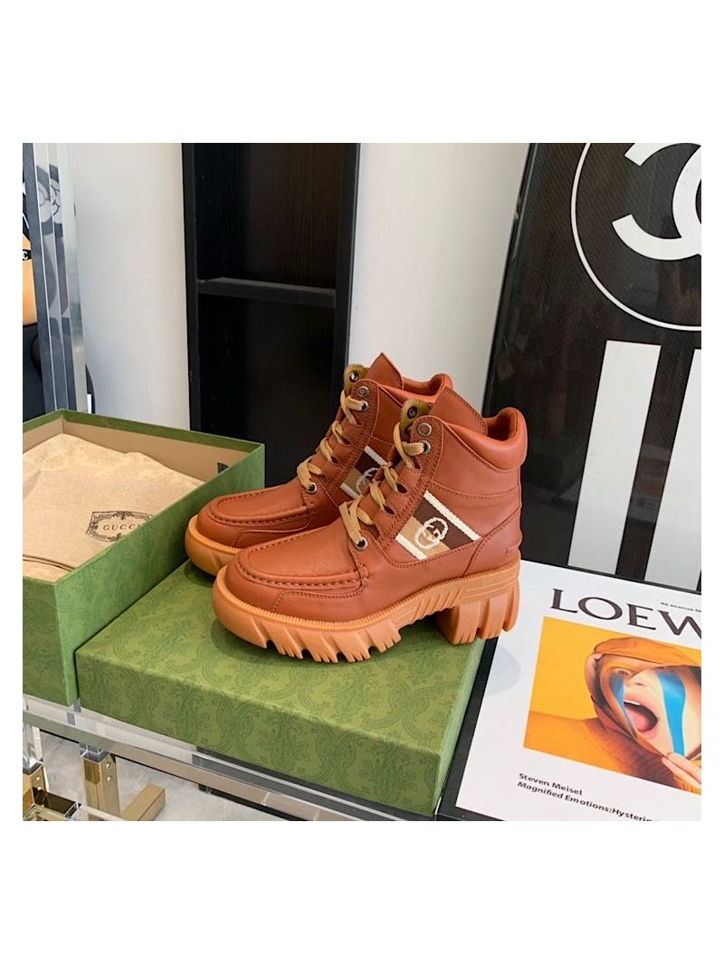 Gucci Women's Ankle Boots with Interlocking G 663594 Brown